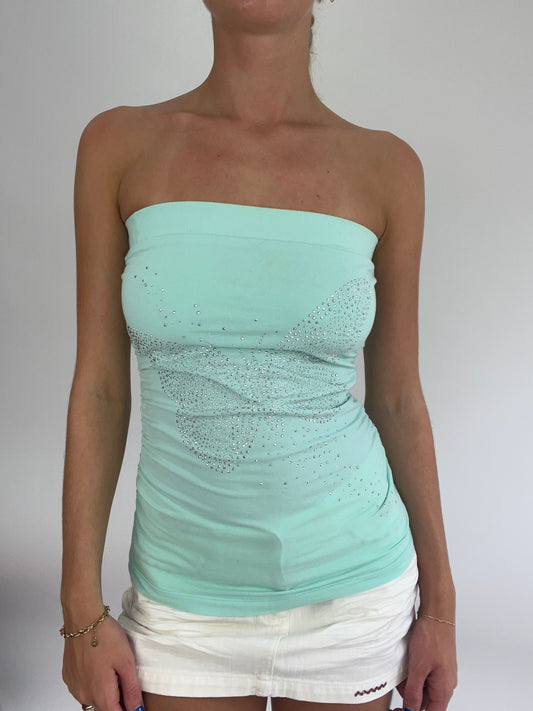 BRITISH SUMMER GIRL DROP | small blue bandeau with diamanté butterfly