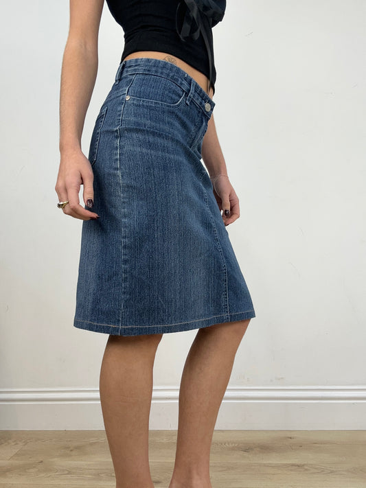 vintage edit two | medium dark wash denim midi skirt