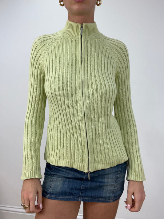 vintage edit four | small green dual zip ribbed jumper