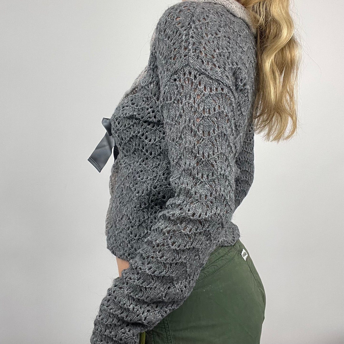 HIPPY CHIC DROP | medium grey knitted tie front cardigan