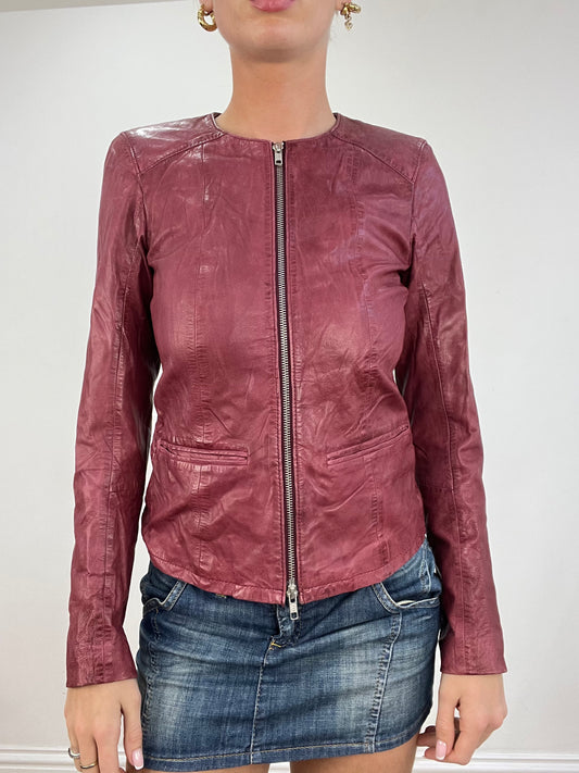 BEST PICKS | small burgundy real leather zip up jacket