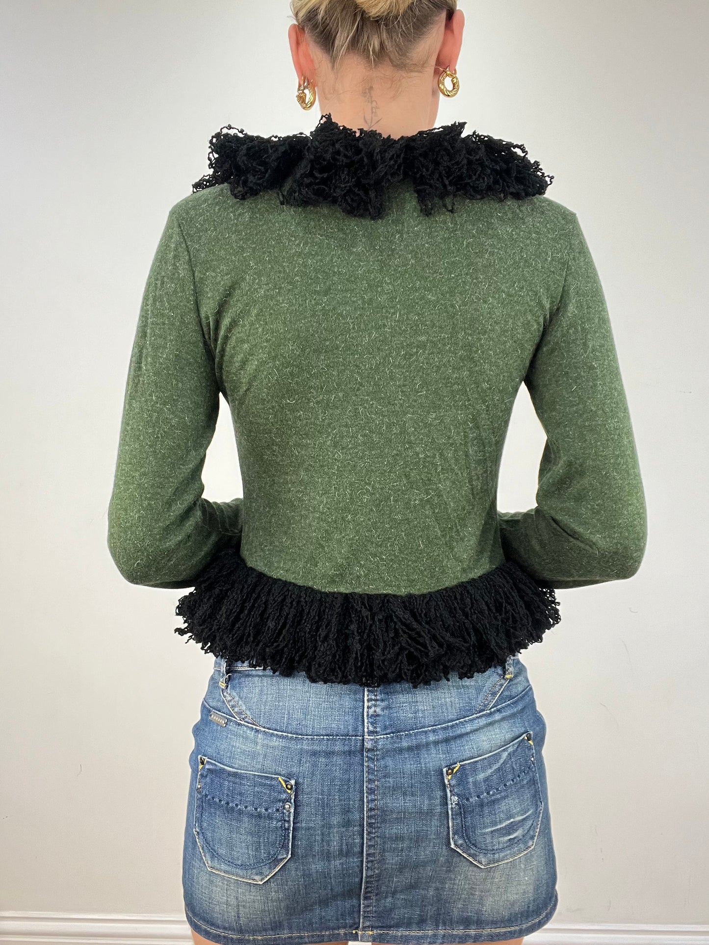 vintage edit nine: part two | small green and black long sleeved top with frill hem