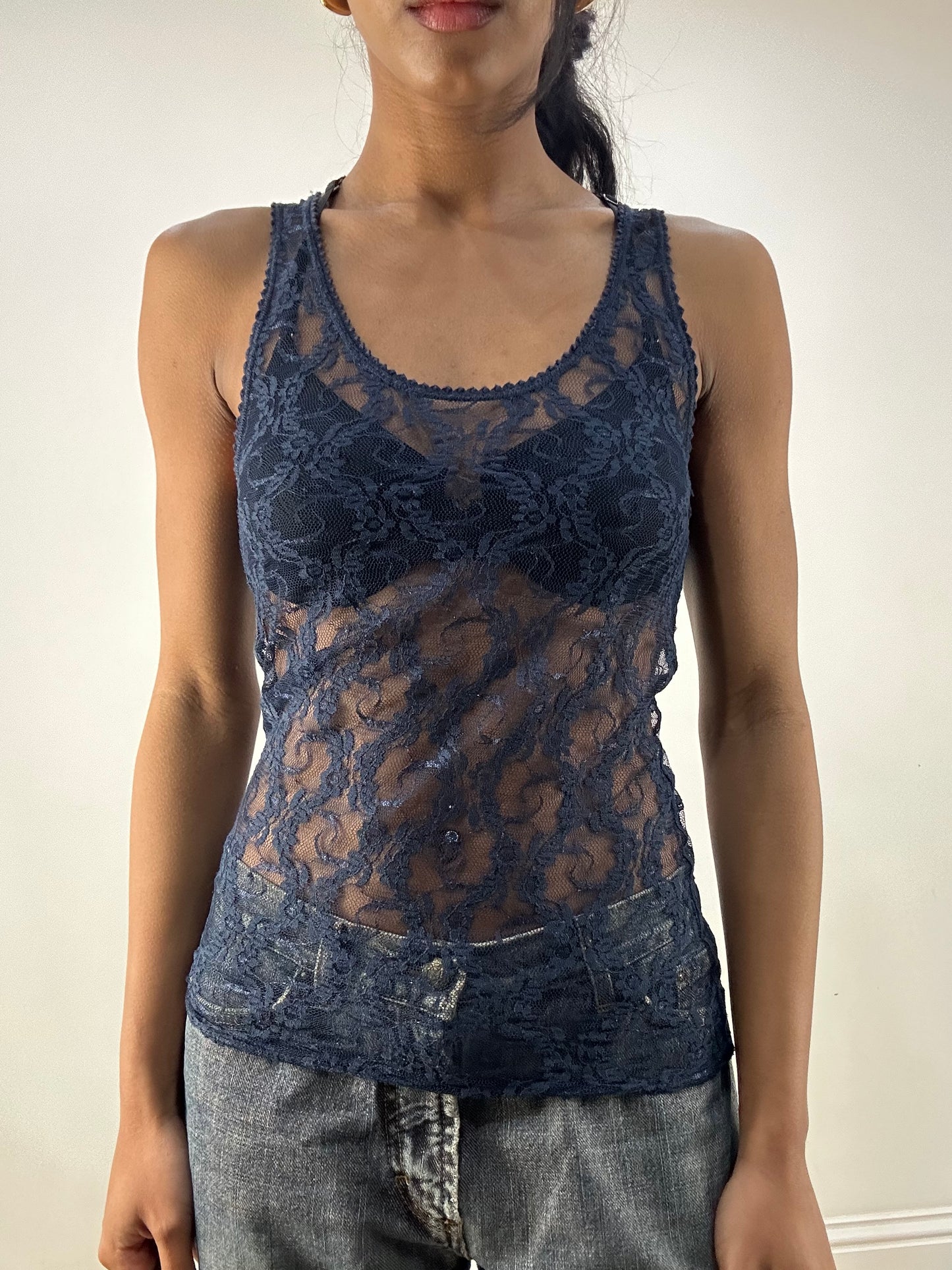 MOB WIFE DROP | small dark blue lace vest