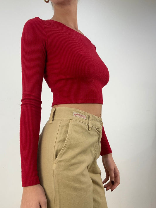 BONFIRE NIGHT | small red ribbed long sleeved top