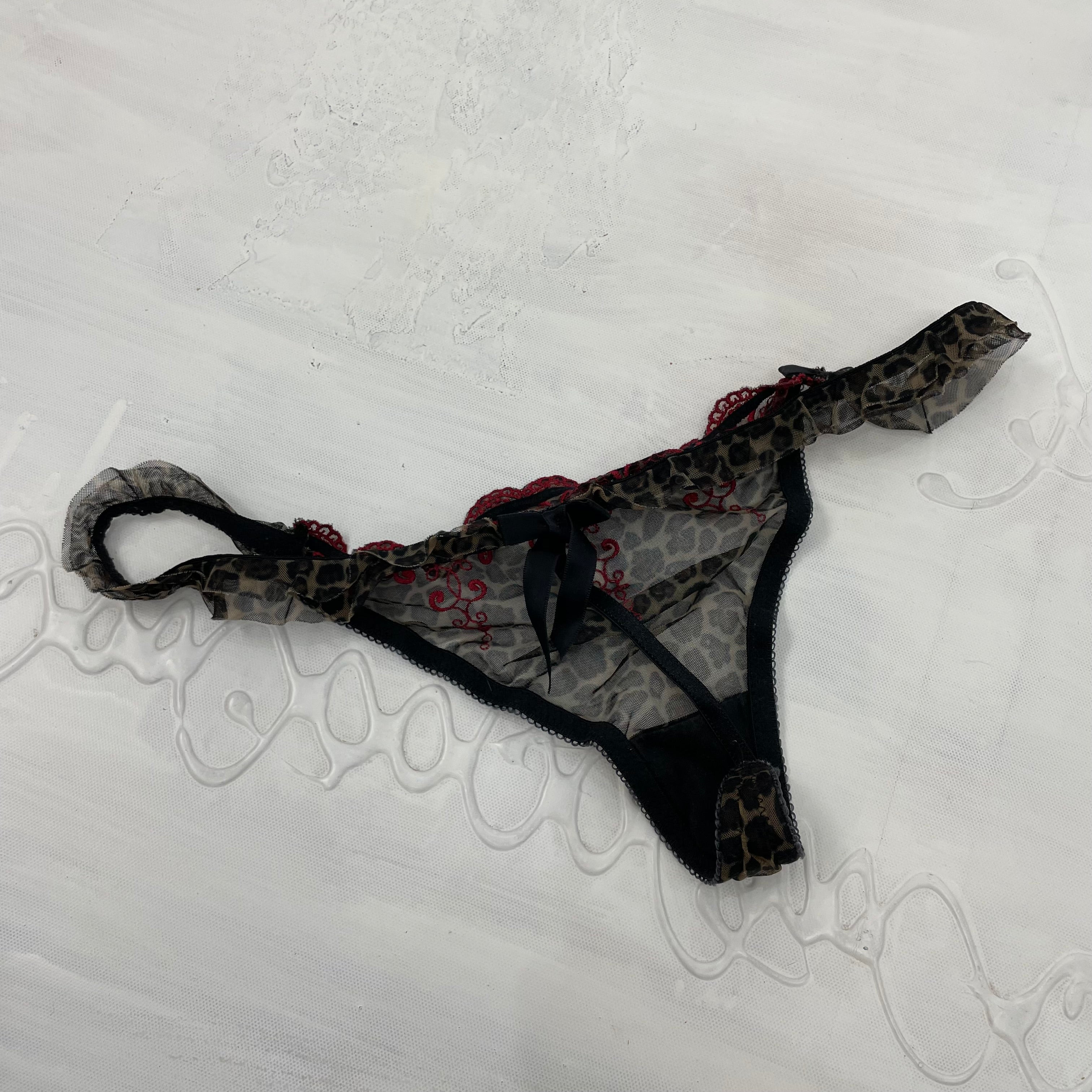 MOB WIFE DROP | small leopard print mesh thong with red embroidery – remass