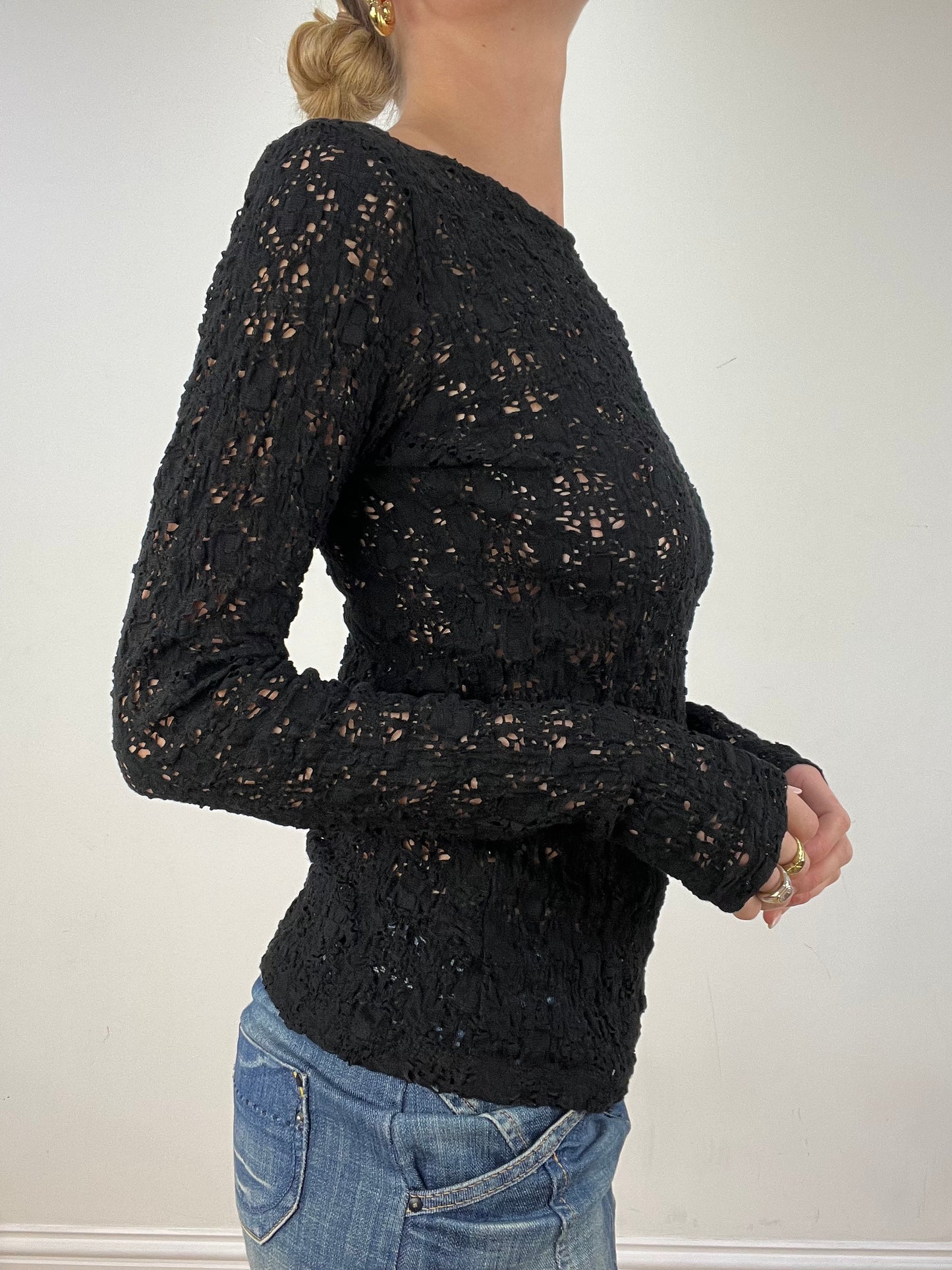 vintage edit nine: part two | medium black crochet long sleeved top