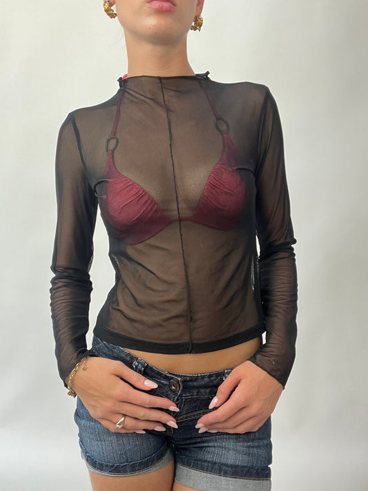 BRAT GIRL SUMMER DROP | small black long sleeve mesh top