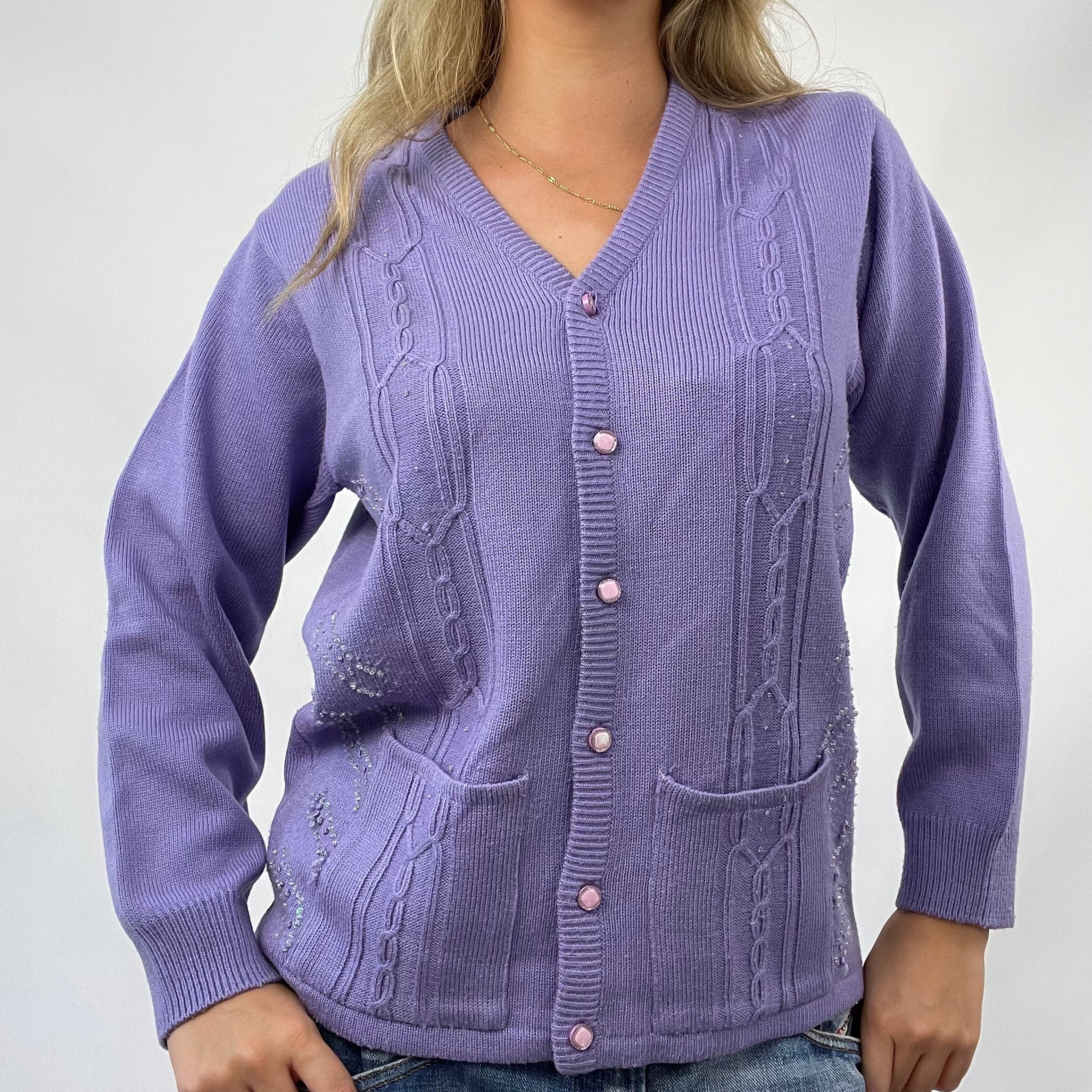 COASTAL GRANDMA DROP S M purple knitted button up cardigan remass