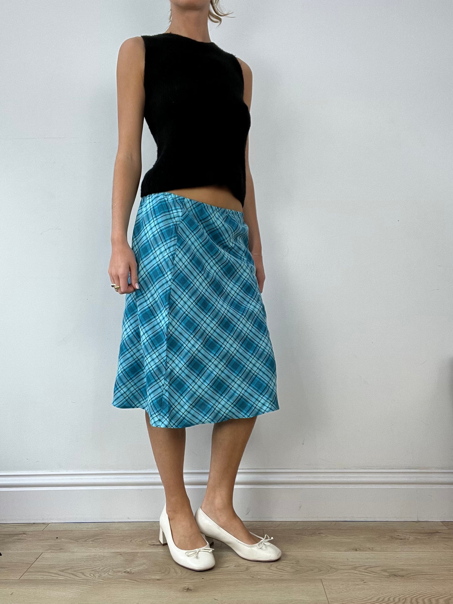 BUFFY THE VAMPIRE SLAYER | medium blue checkered midi skirt