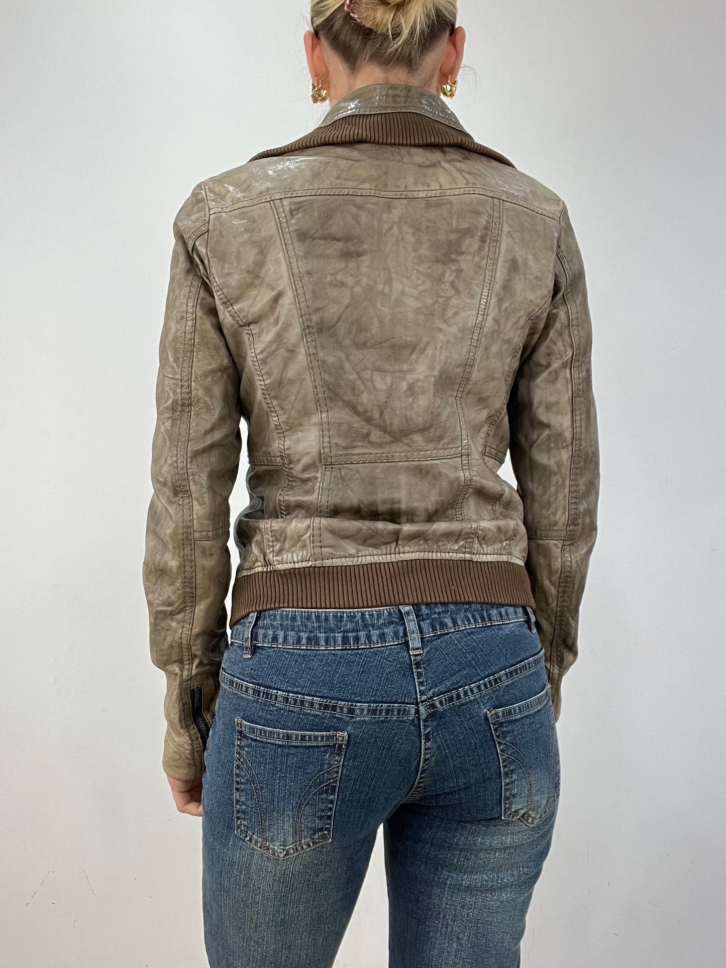 vintage edit twelve | medium grey real leather old bershka biker jacket