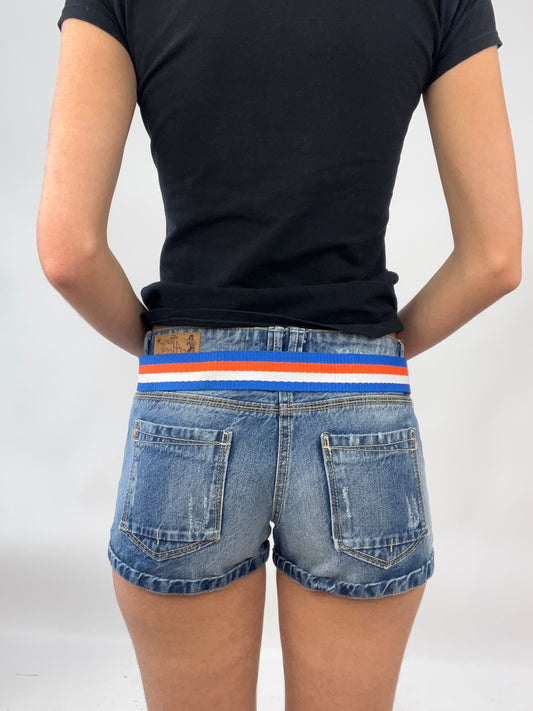 EUROS DROP | orange white and blue striped belt with embellished buckle