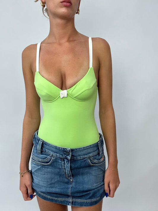 FRUITY DROP | small green swimsuit with white cross straps