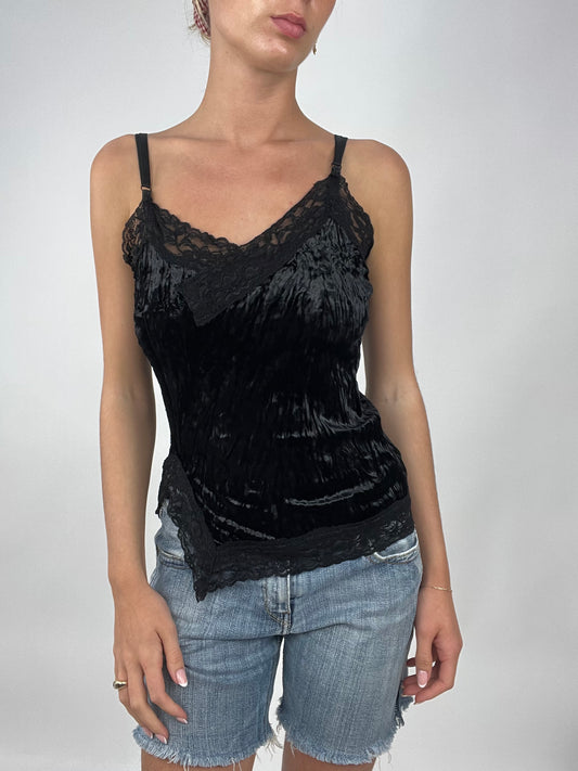 TAYLOR SWIFT DROP | small black velour cami with lace trim