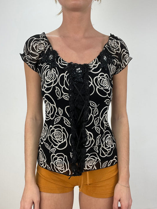 vintage edit eight | medium black and white floral top