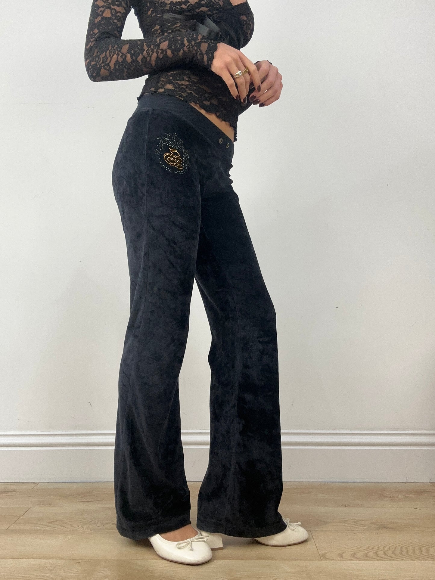 BALLETCORE | small black velour tracksuit bottoms