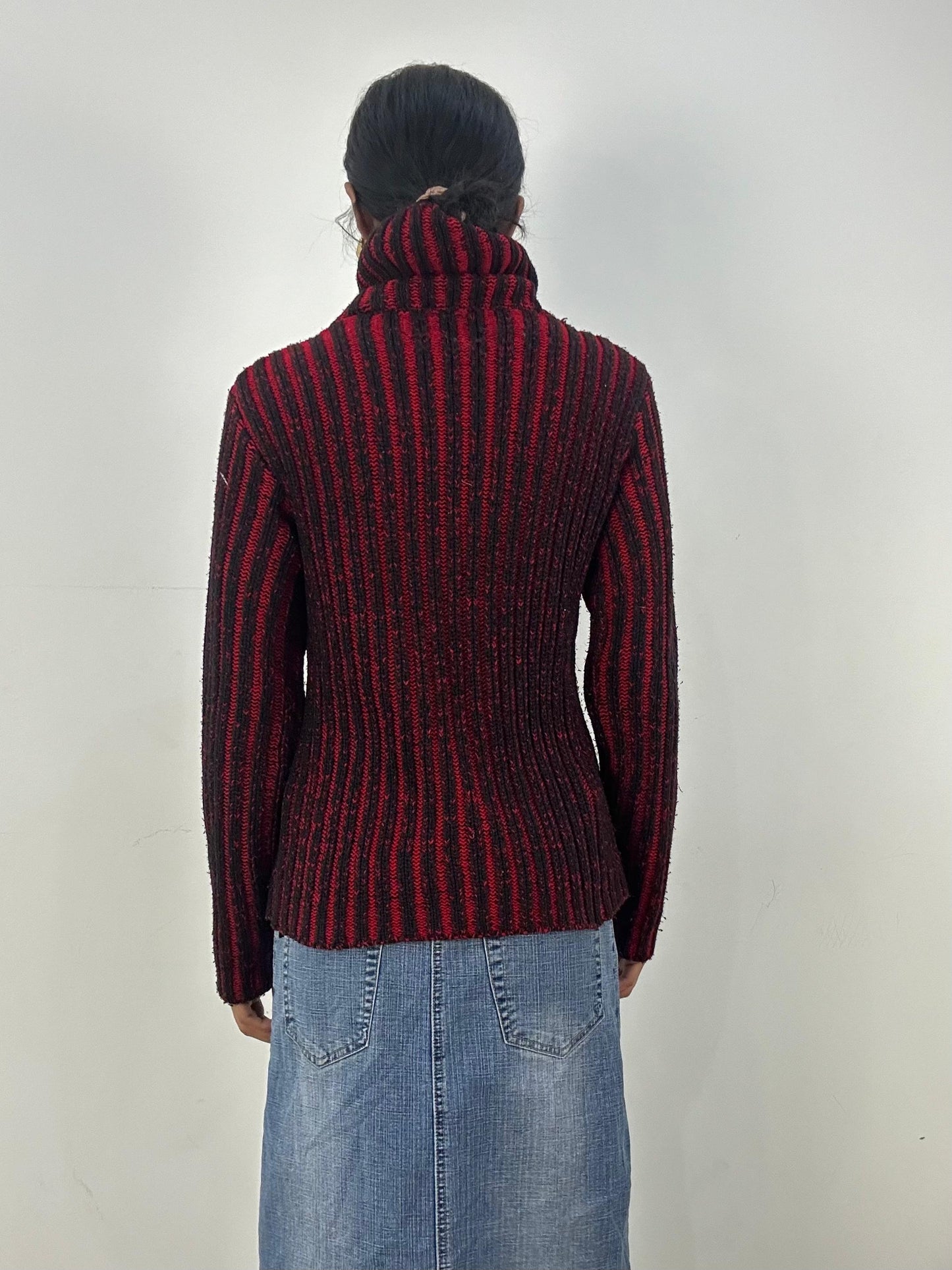 vintage edit six | small red and black ribbed roll neck jumper