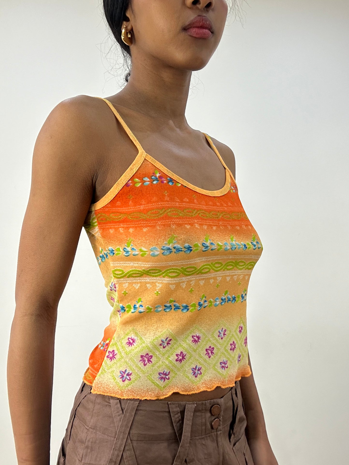 💻HIPPY CHIC DROP | small orange patterned mesh cami top