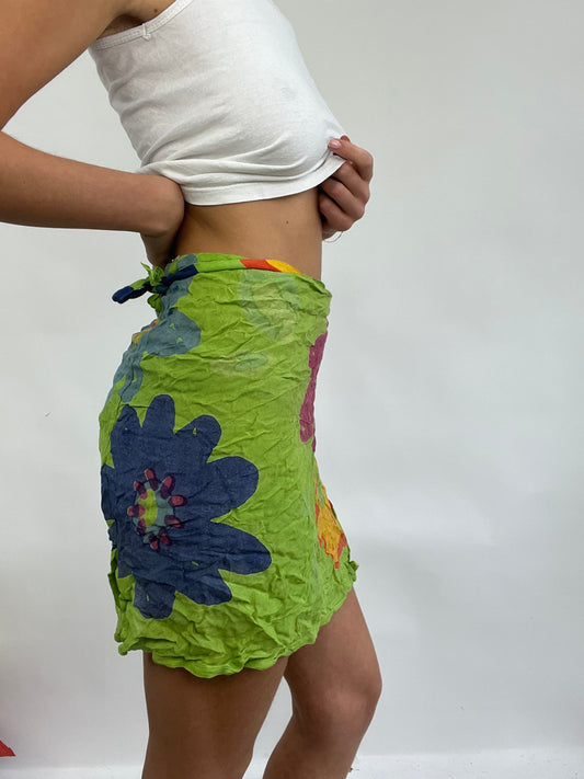 COACHELLA DROP | small green floral wrap skirt