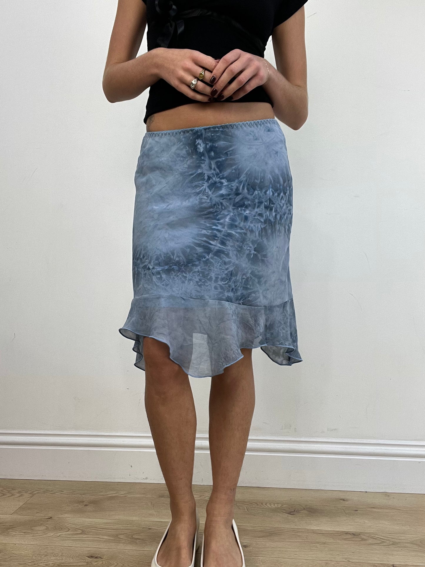 vintage edit one | small blue semi sheer midi skirt