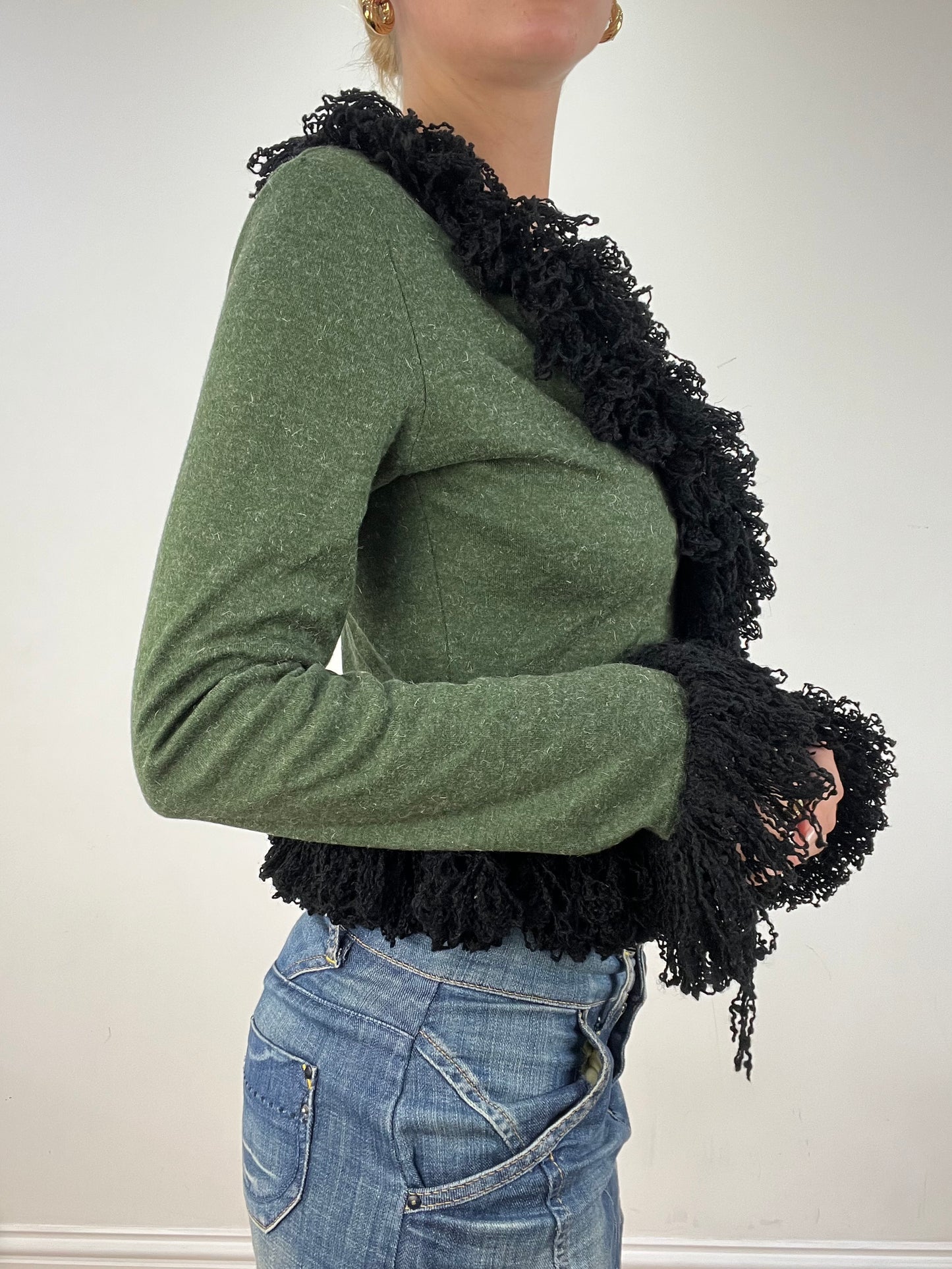 vintage edit nine: part two | small green and black long sleeved top with frill hem