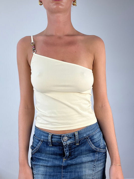 DINNER PARTY | small cream one shoulder top