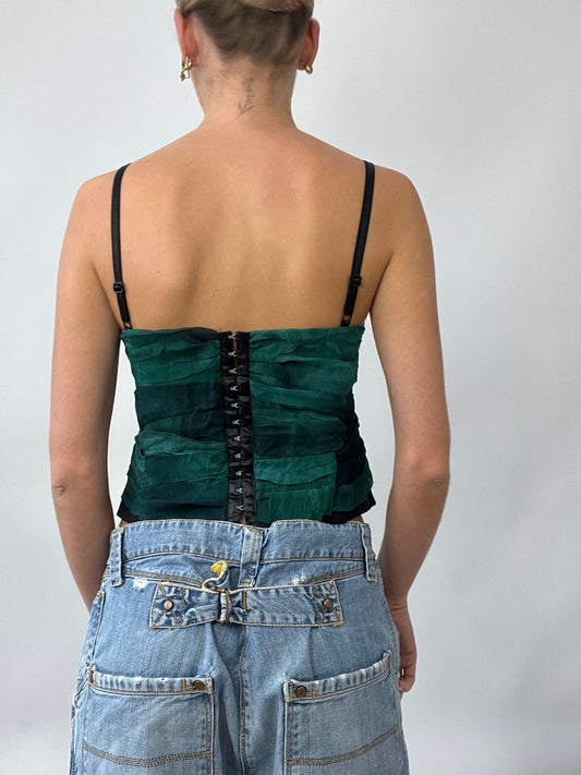 PUB GARDEN DROP | small green and black cami with mesh overlay