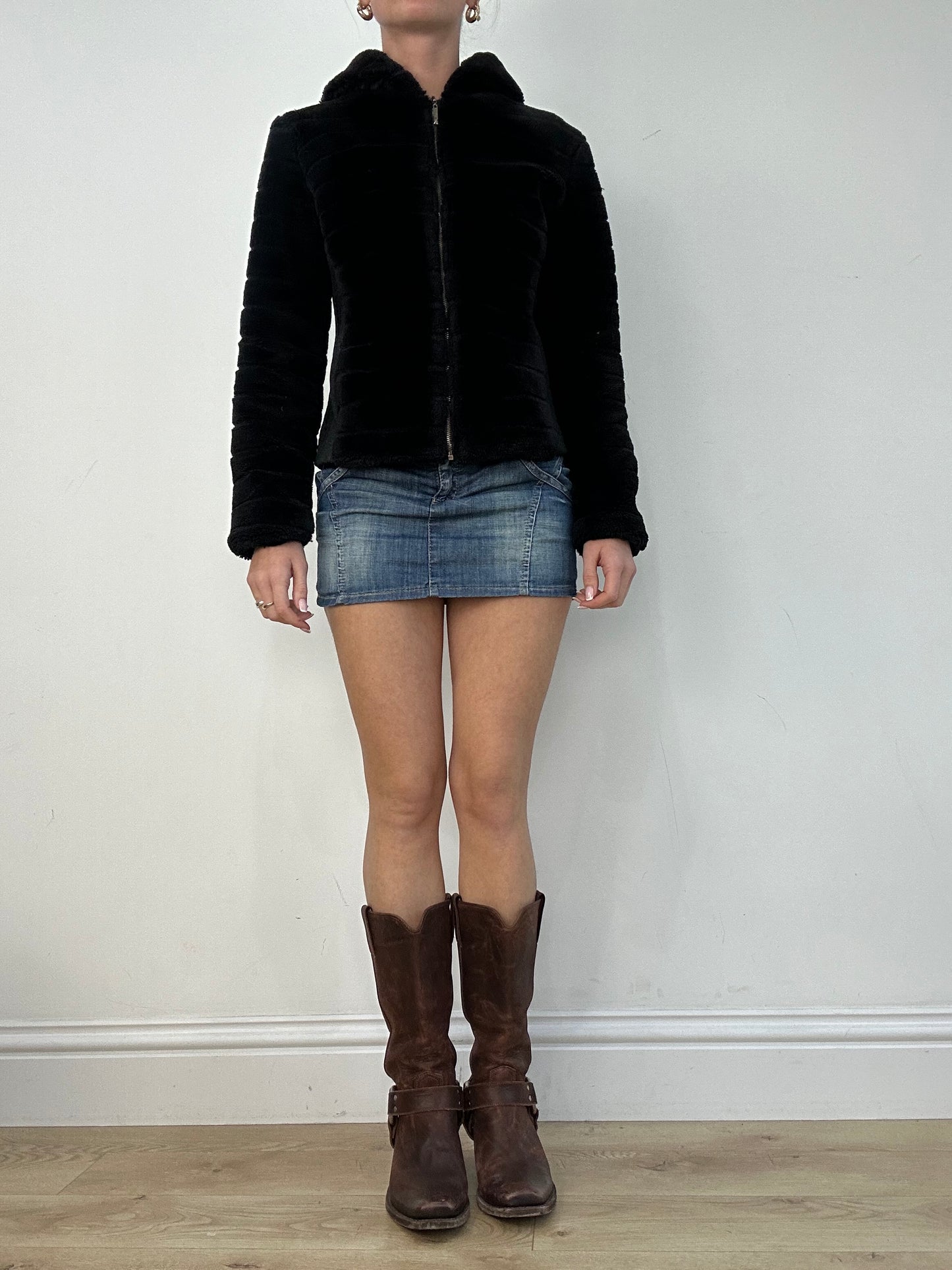 BEST PICKS | small black faux fur zip up jacket