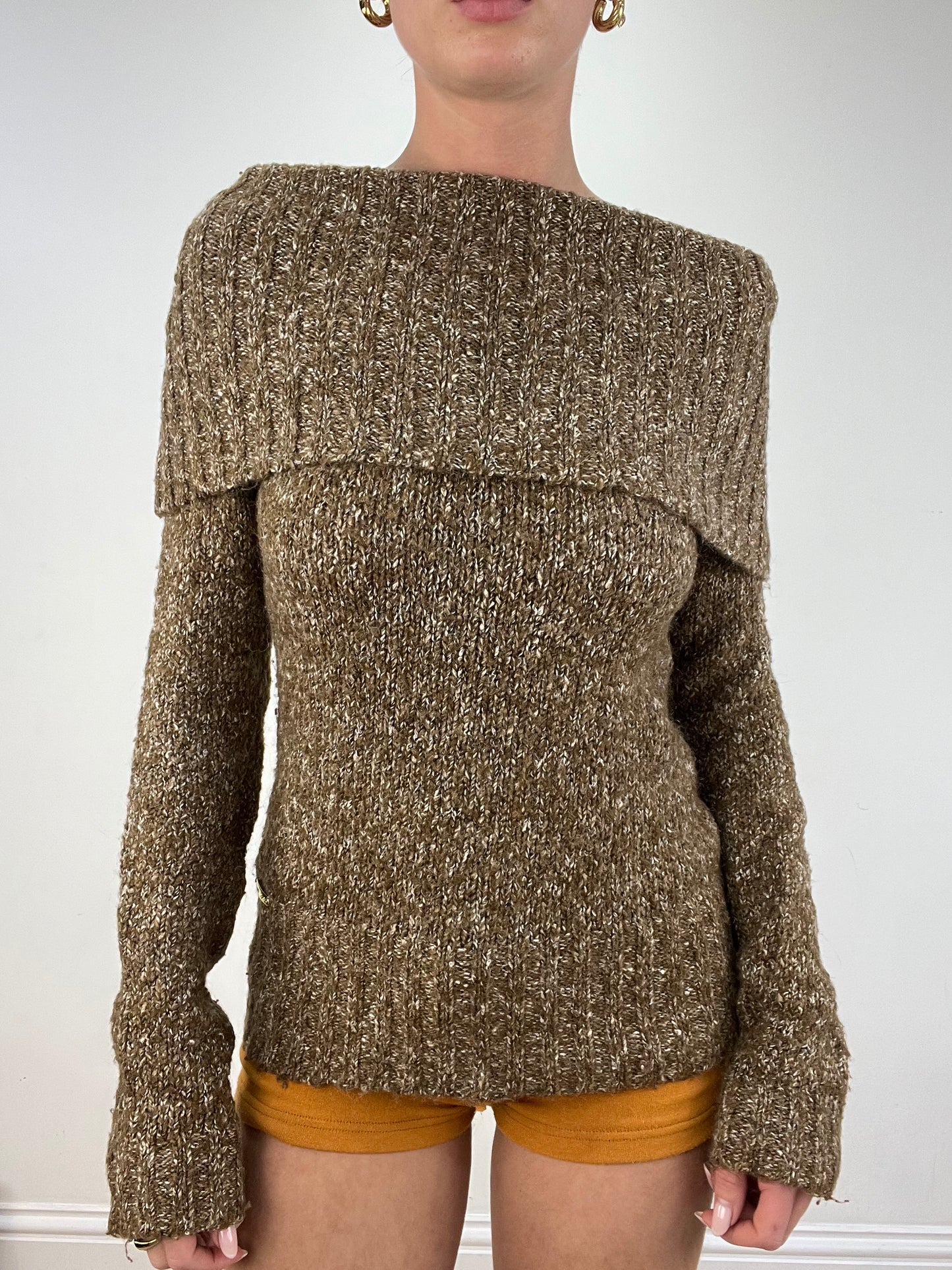 vintage edit nine: part two | small brown off the shoulder knitted jumper