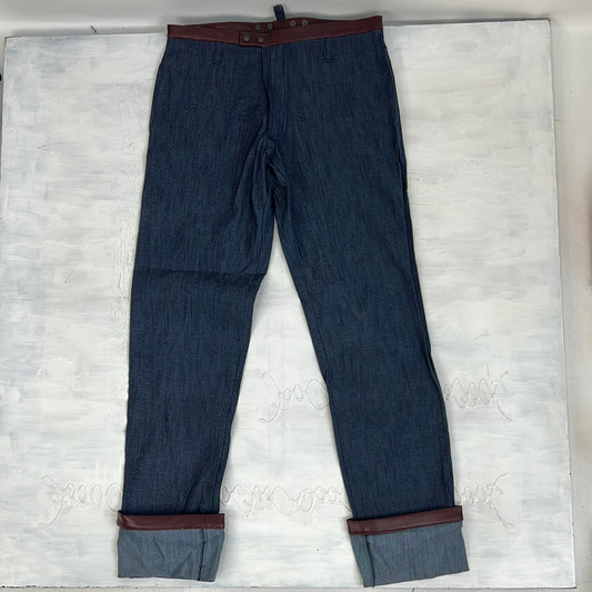 TAYLOR SWIFT DROP | large dark wash denim jeans with folded up ankles and brown waist band