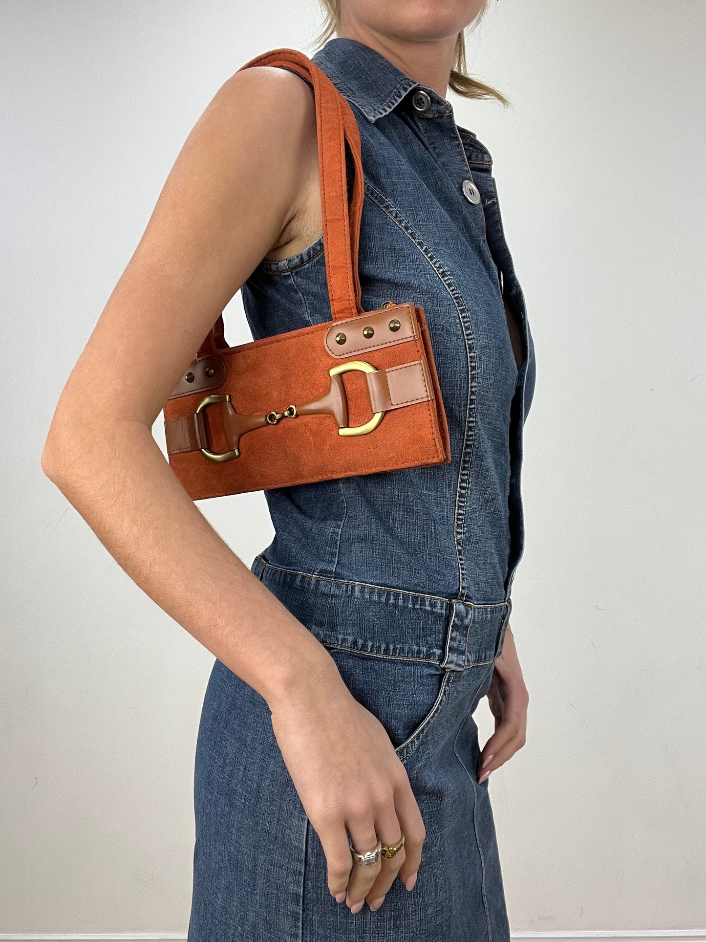 vintage edit eight | orange faux suede shoulder bag