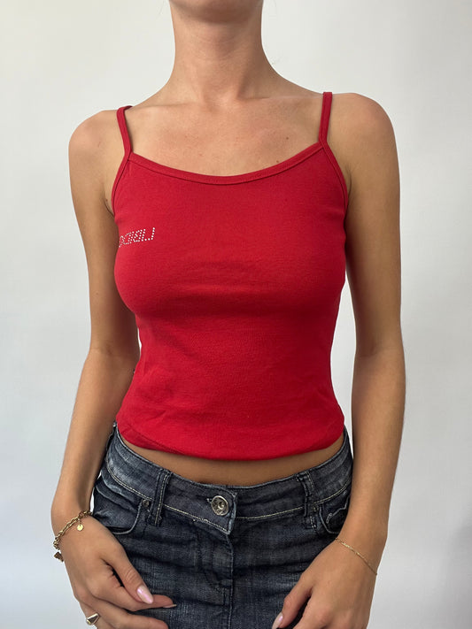BRAT GIRL SUMMER DROP | small red cami with diamanté detail