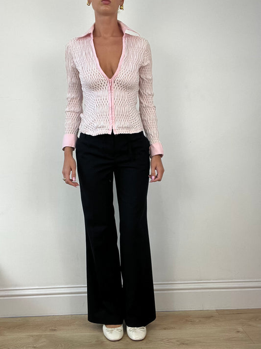 DINNER PARTY | small pink textured zip up shirt