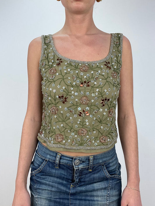 vintage edit: date night | small khaki floral beaded cami