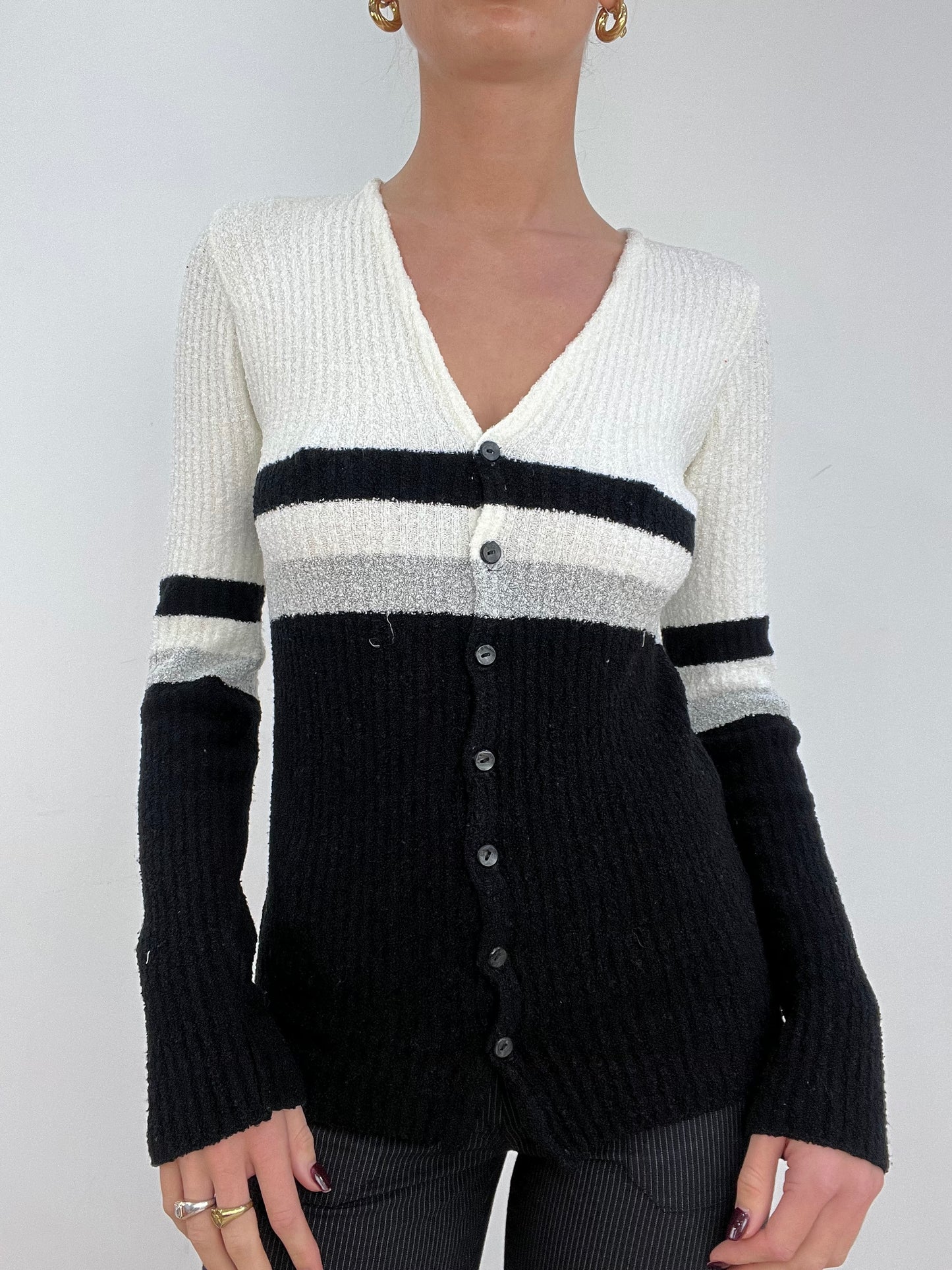 WINTER ESSENTIALS | medium black and white stripy cardigan