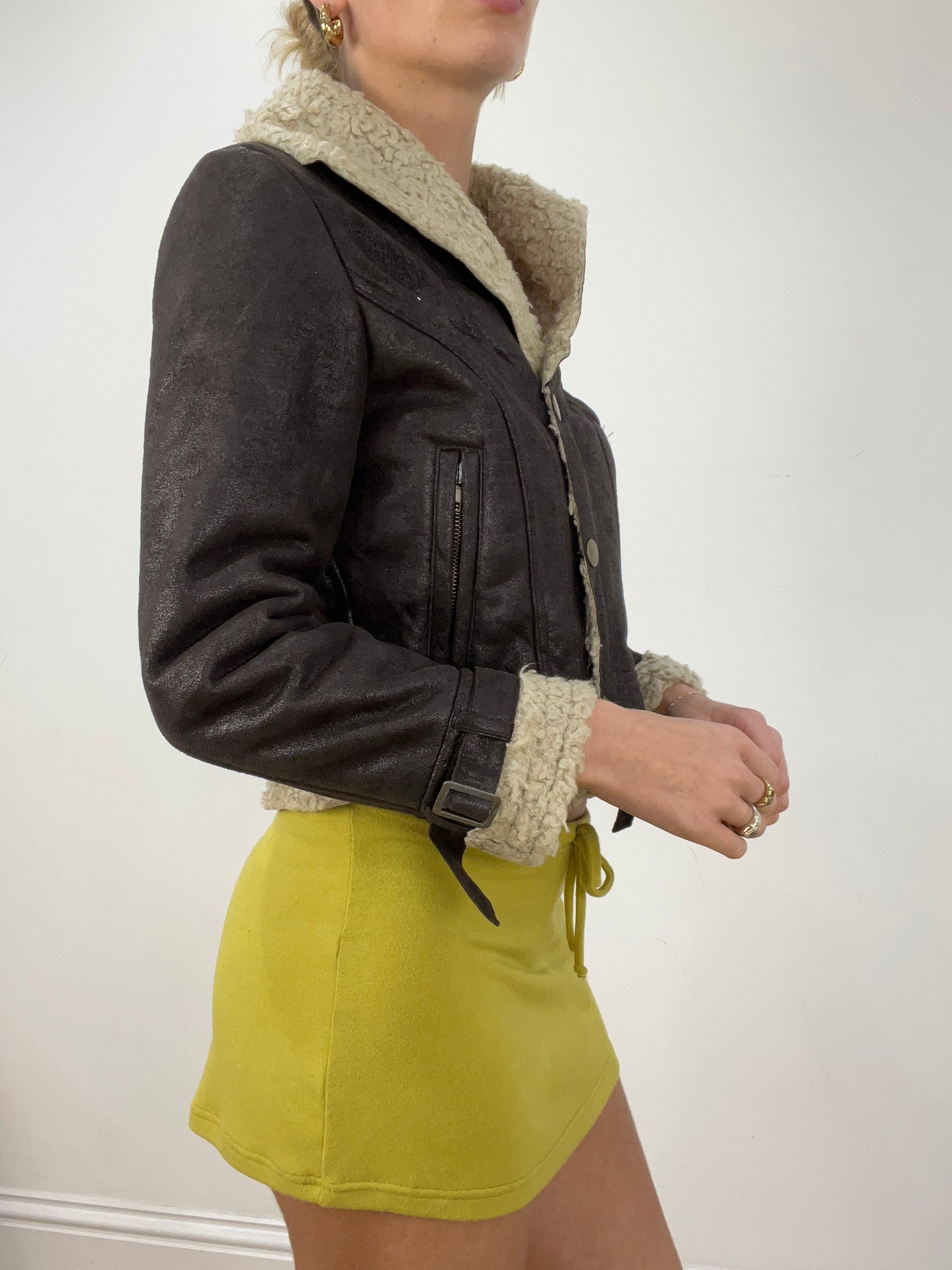 vintage edit four | small brown faux leather sheep skin jacket