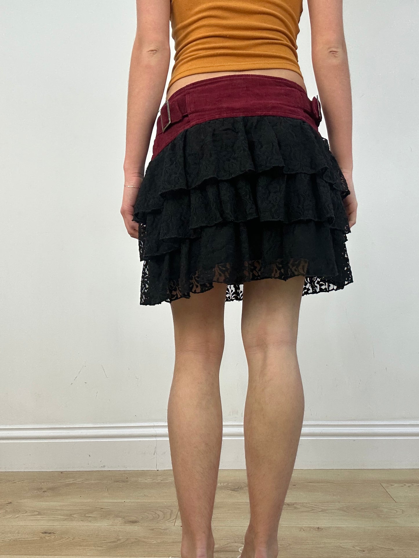 vintage edit: date night | extra small black lace ruffle skirt