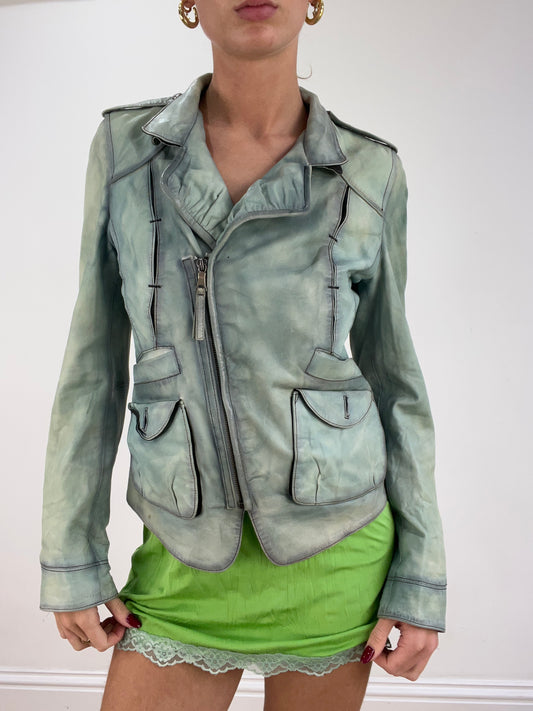 st patrick’s day | small green and white faux leather jacket