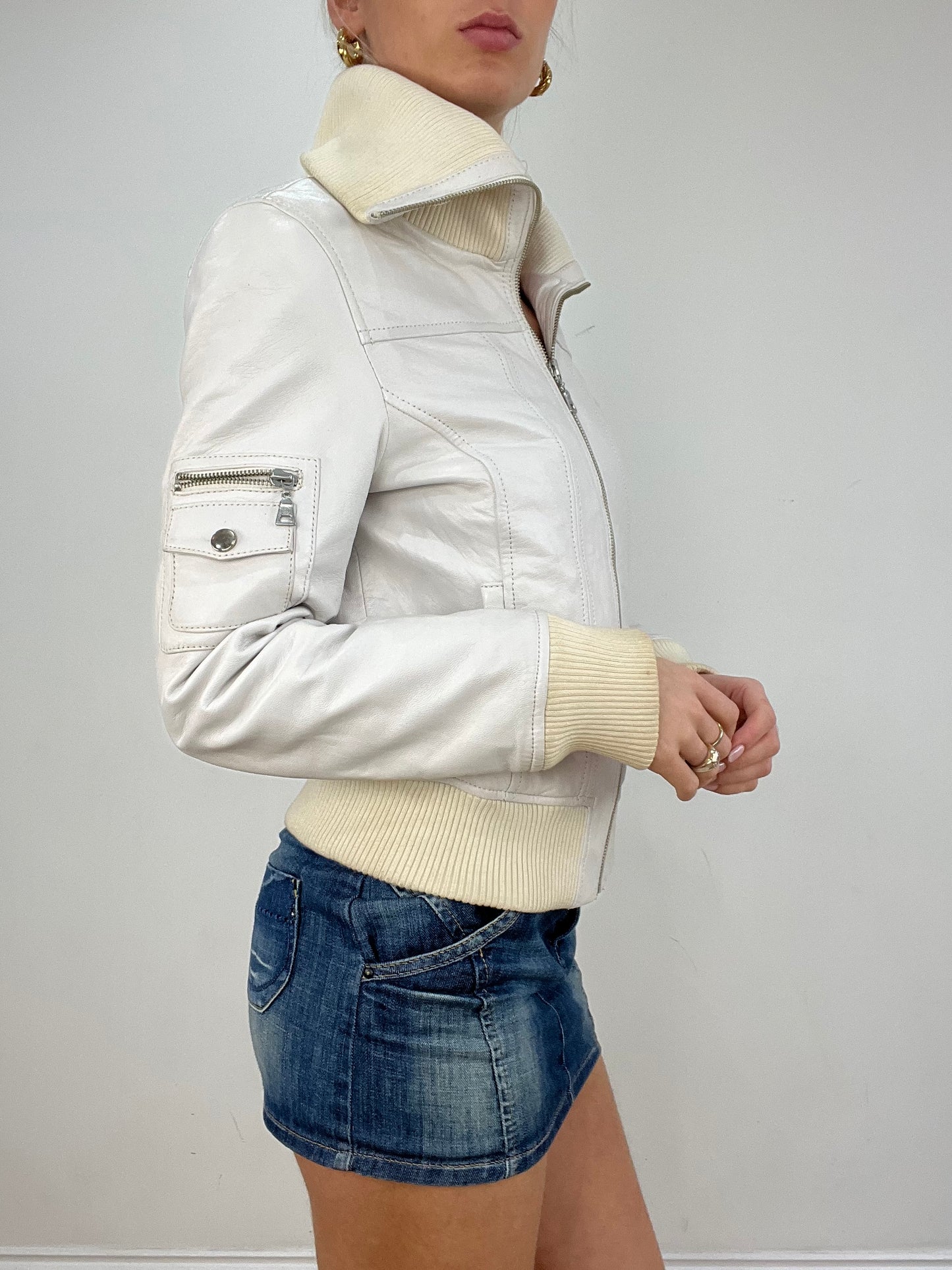 vintage edit six | medium white faux leather jacket