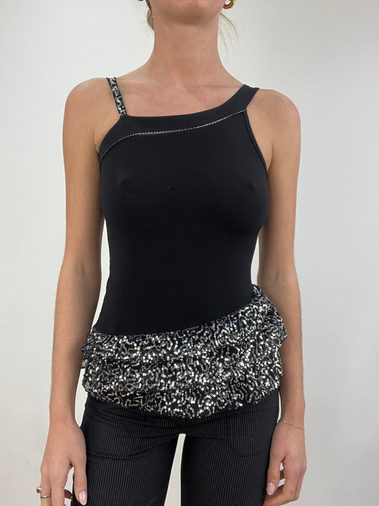 vintage edit six | small black sparkly ruffle cami