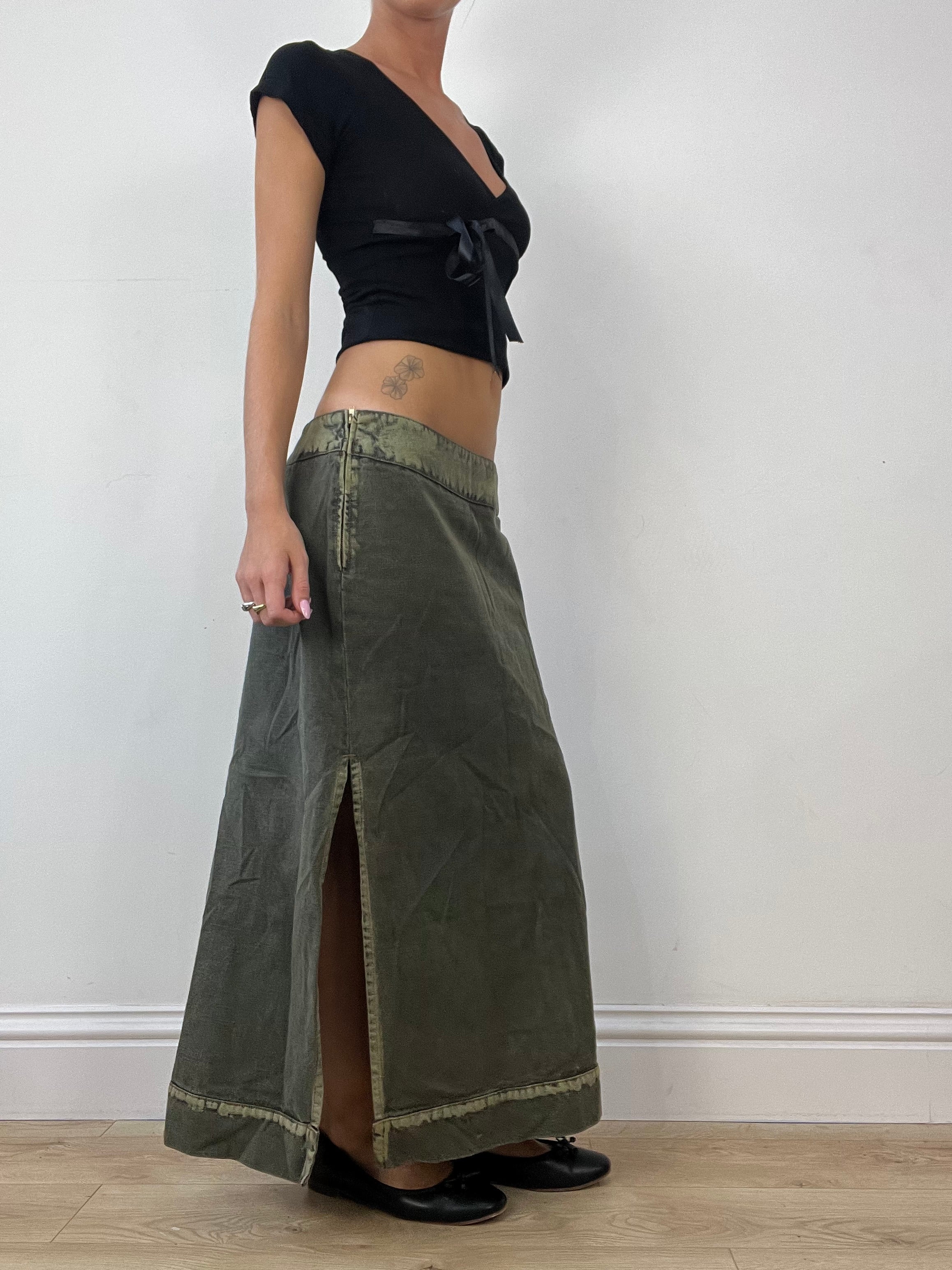 AUTUMN ESSENTIALS medium khaki green maxi skirt remass