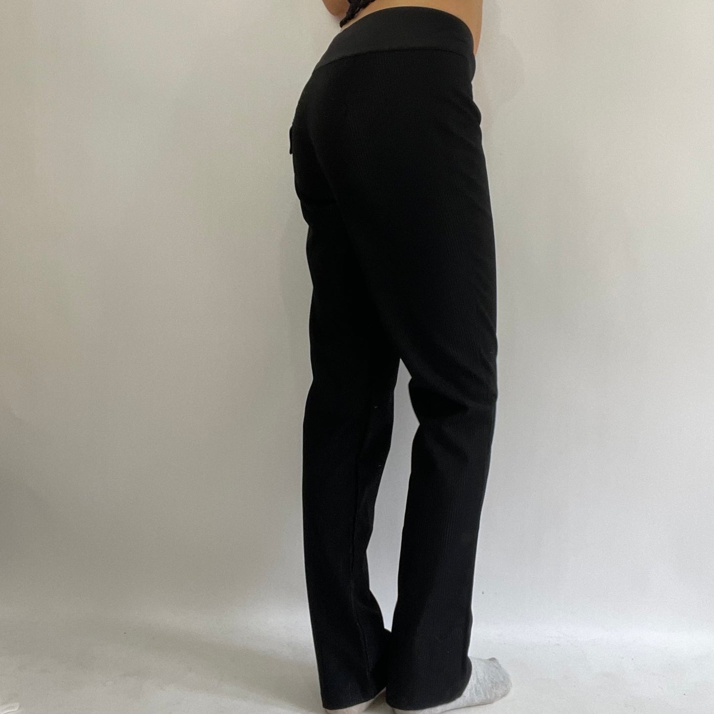 HAILEY BIEBER DROP | small black sparkly pinstripe trousers