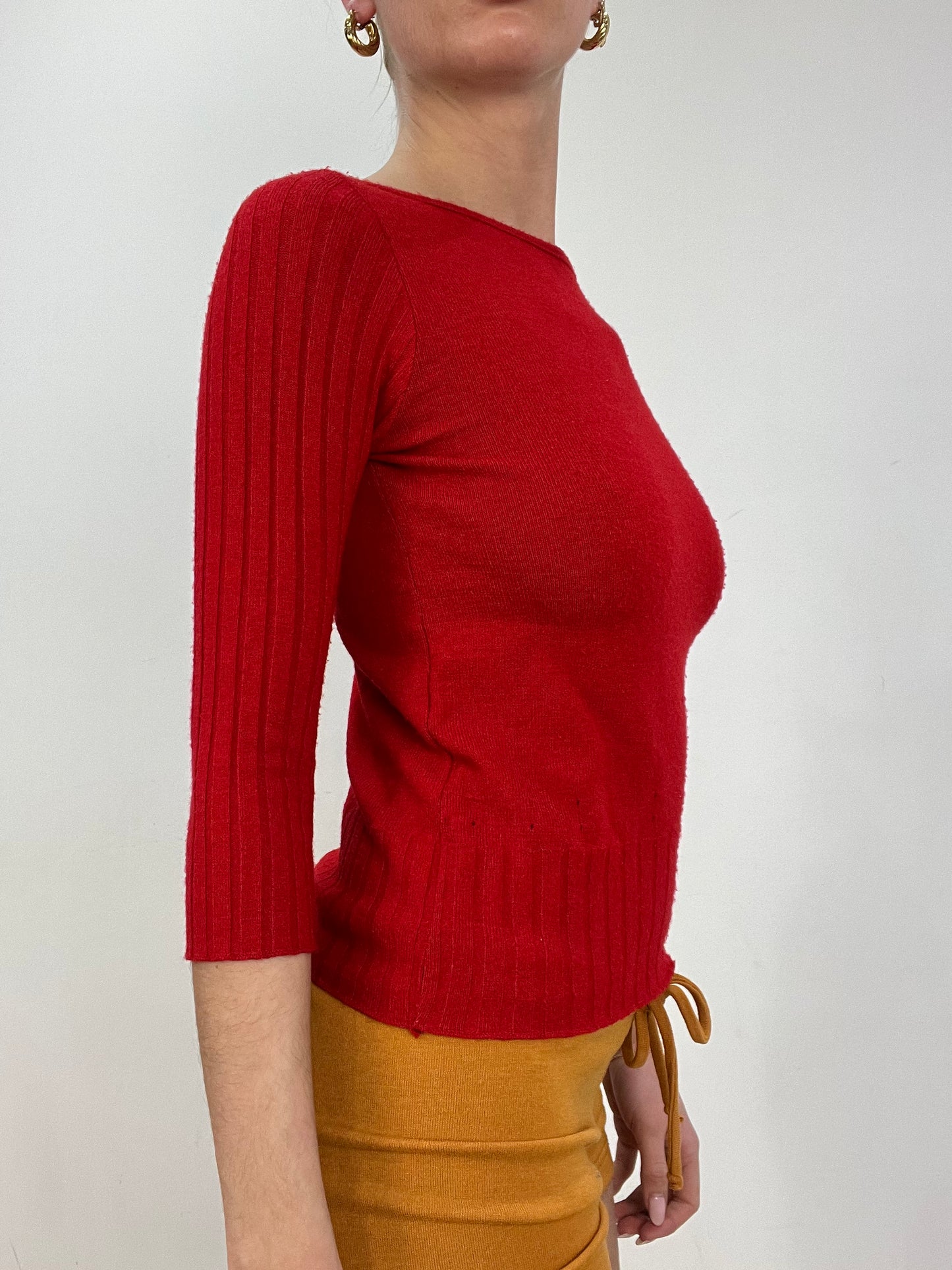 vintage edit nine | small red wide neck ribbed red jumper