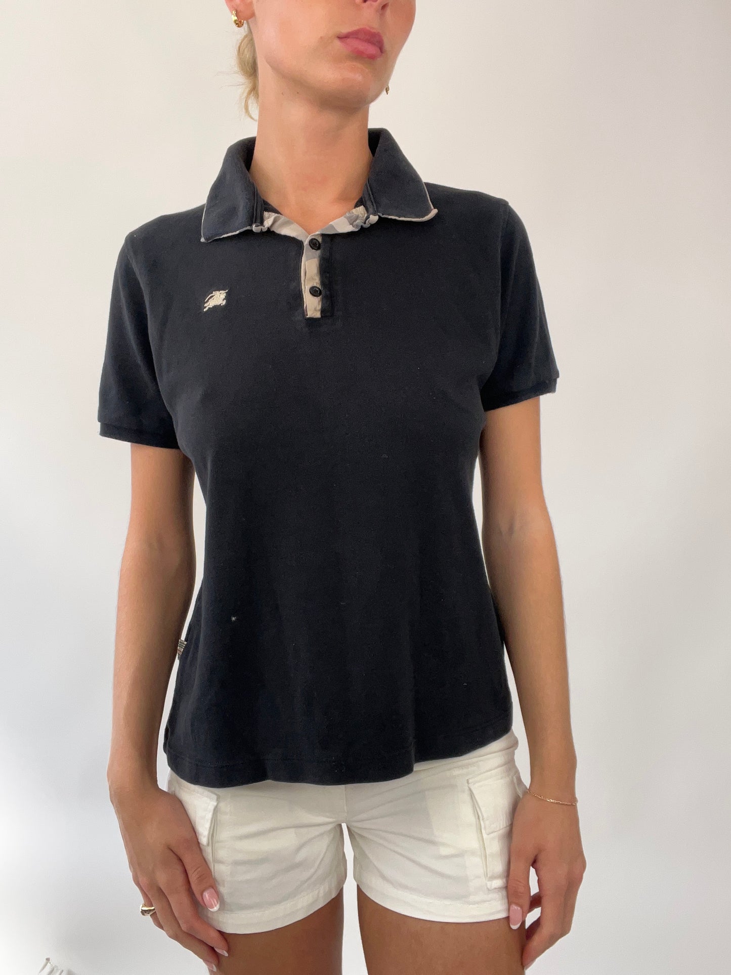 💻EUROS DROP | medium black burberry style polo shirt with nova check on collar