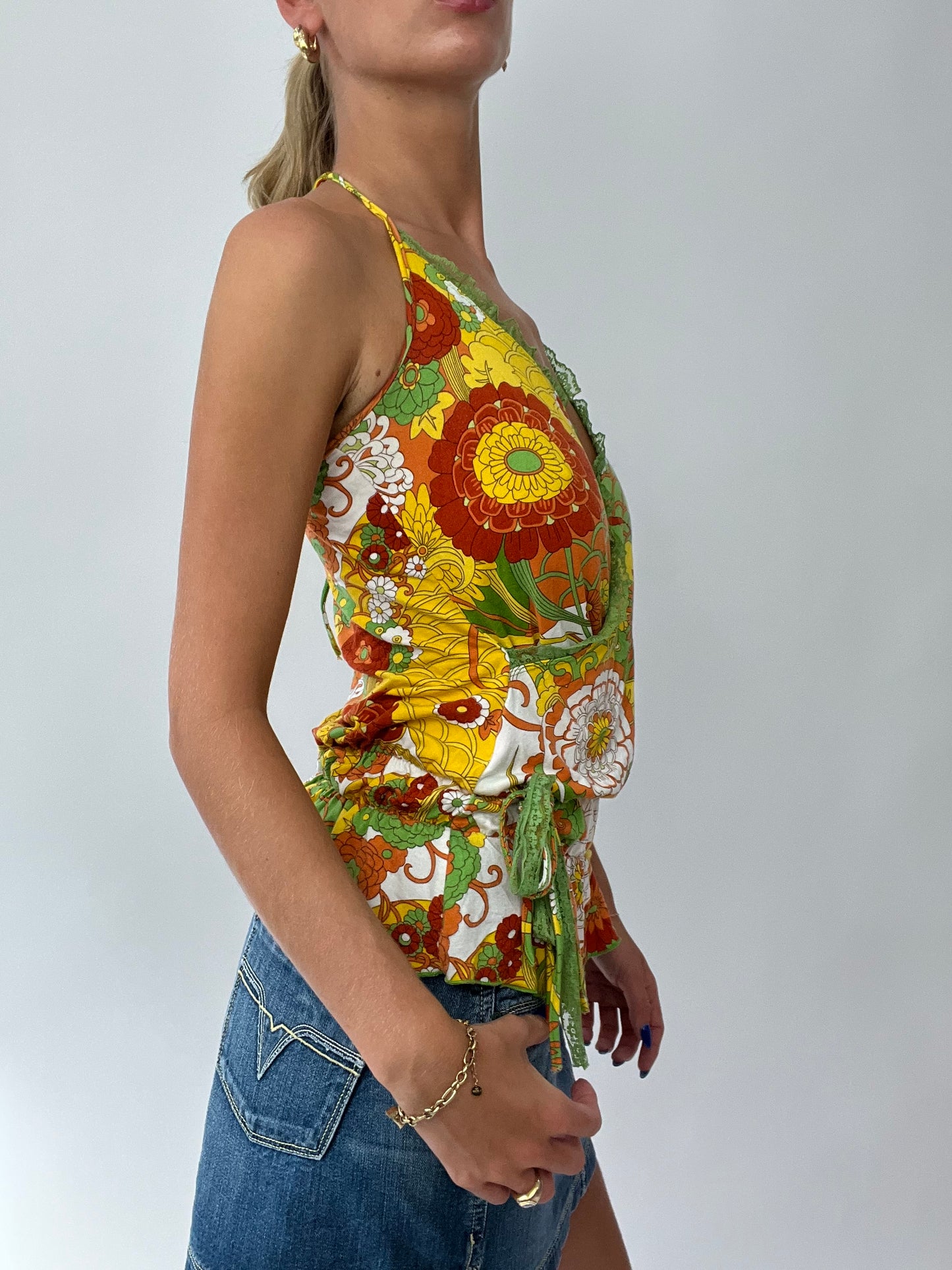 💻 FRUITY DROP | medium halterneck cami with yellow and green floral print