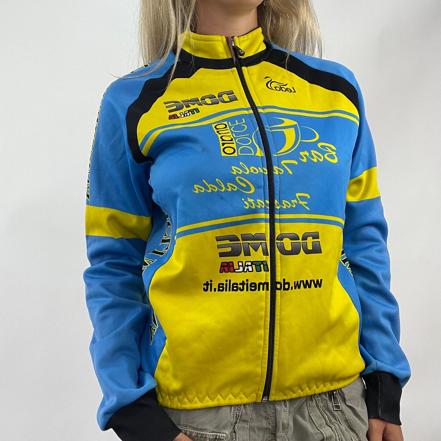 💻AMELIA GRAY DROP | medium blue and yellow racer styler jacket