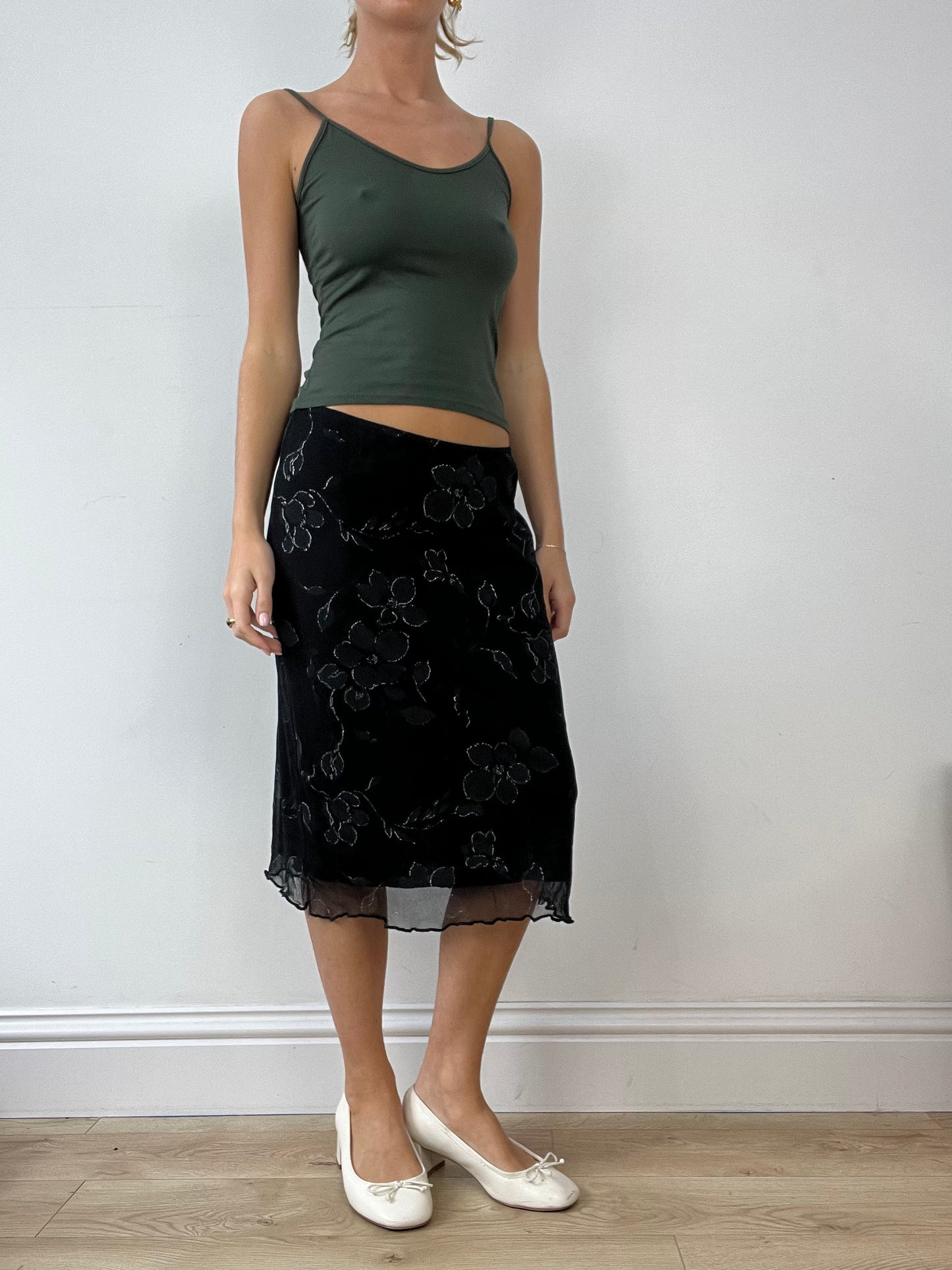 💚BUFFY THE VAMPIRE SLAYER | large black floral print skirt