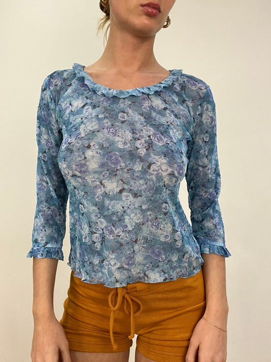 vintage edit nine | medium blue floral lace top