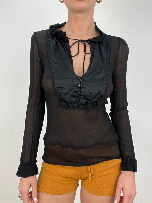 vintage edit: date night | small black semi sheer long sleeve top