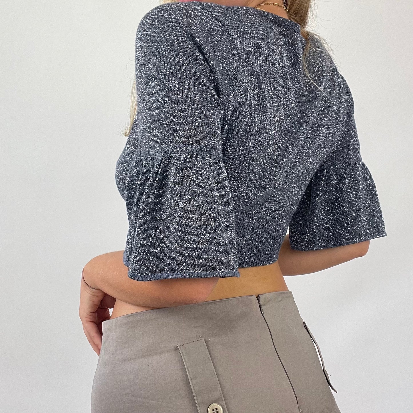 💻OLIVIA RODRIGO DROP | small bay grey sparkly cardigan crop top