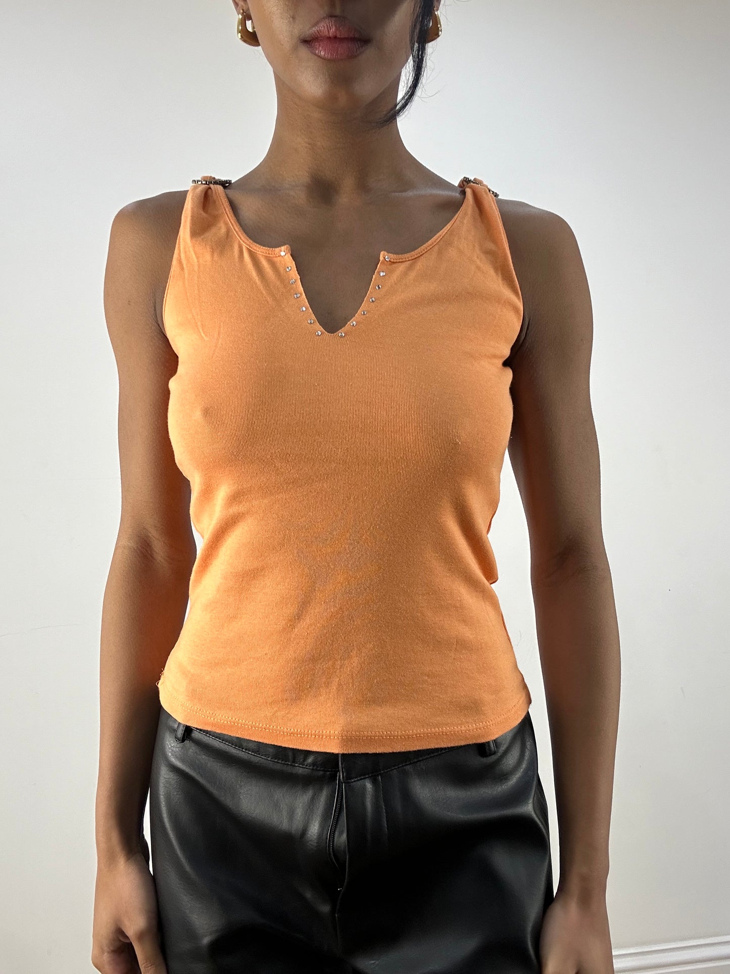 MOB WIFE DROP | small orange tank top with diamanté detail